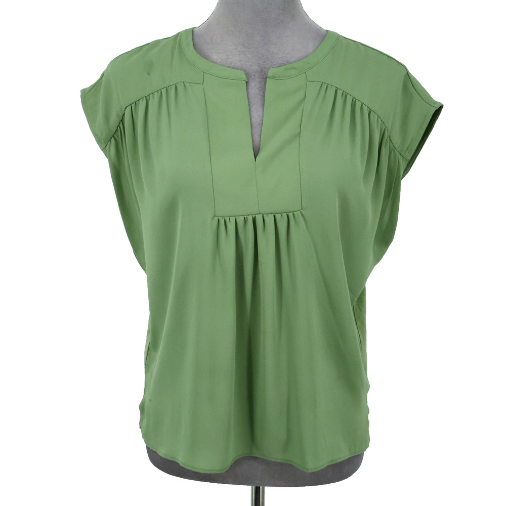 Loft Top Womens Small Green Ruched Blouse Stretch Knit Beach Nautical Coastal